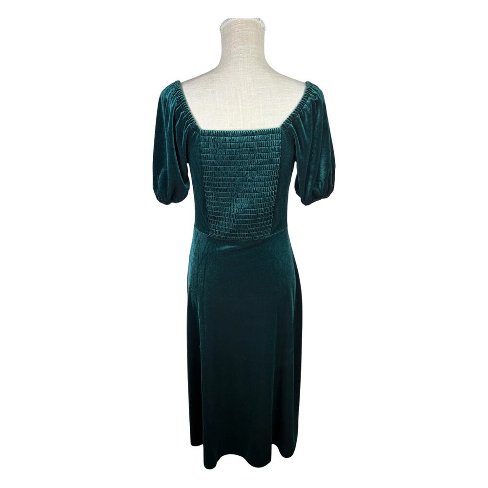 LOFT Velvet Puff Sleeve Square Neckline Midi Dress Women's 4 Emerald Green - Picture 5 of 9